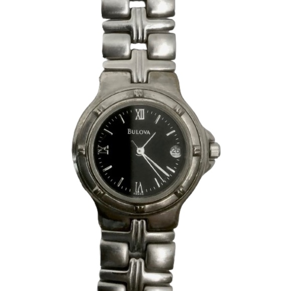 BULOVA~96m03~LADIES' BLACK DIAL STAINLESS STEEL WATCH